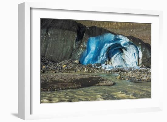 Blue ice and meltwater at the toe of the Athabasca Glacier, Jasper National Park, Alberta, Canada-Russ Bishop-Framed Photographic Print