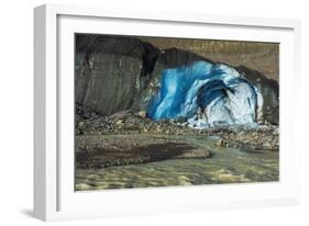 Blue ice and meltwater at the toe of the Athabasca Glacier, Jasper National Park, Alberta, Canada-Russ Bishop-Framed Photographic Print