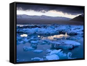 Blue Icebergs Floating on the Jokulsarlon Glacial Lagoon at Sunset, South Iceland, Iceland-Lee Frost-Framed Stretched Canvas