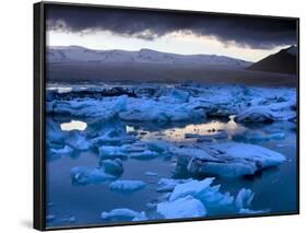 Blue Icebergs Floating on the Jokulsarlon Glacial Lagoon at Sunset, South Iceland, Iceland-Lee Frost-Framed Photographic Print