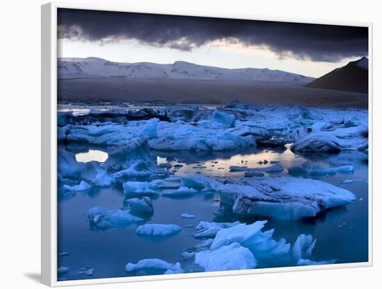 Blue Icebergs Floating on the Jokulsarlon Glacial Lagoon at Sunset, South Iceland, Iceland-Lee Frost-Framed Photographic Print