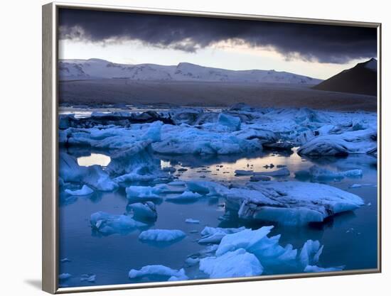 Blue Icebergs Floating on the Jokulsarlon Glacial Lagoon at Sunset, South Iceland, Iceland-Lee Frost-Framed Photographic Print