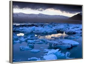 Blue Icebergs Floating on the Jokulsarlon Glacial Lagoon at Sunset, South Iceland, Iceland-Lee Frost-Framed Photographic Print