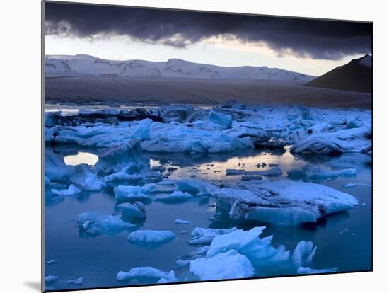 Blue Icebergs Floating on the Jokulsarlon Glacial Lagoon at Sunset, South Iceland, Iceland-Lee Frost-Mounted Photographic Print