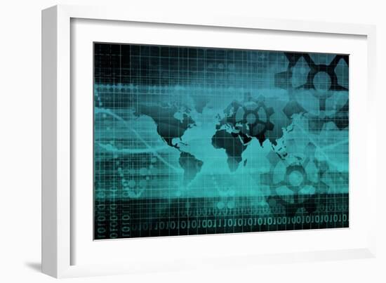 Blue Industrial Background on a Global Map Scale-kentoh-Framed Art Print