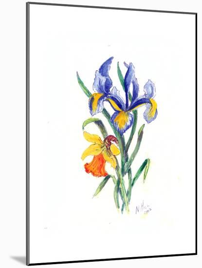 Blue Iris and Daffodil, 2002-Nell Hill-Mounted Giclee Print
