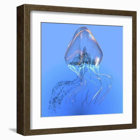 Blue Jellyfish Illustration-Stocktrek Images-Framed Art Print