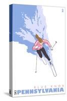 Blue Knob, Pennsylvania, Stylized Skier-Lantern Press-Stretched Canvas