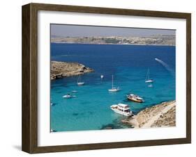 Blue Lagoon, Aerial View, Comino Island, Republic of Malta-Nico Tondini-Framed Premium Photographic Print