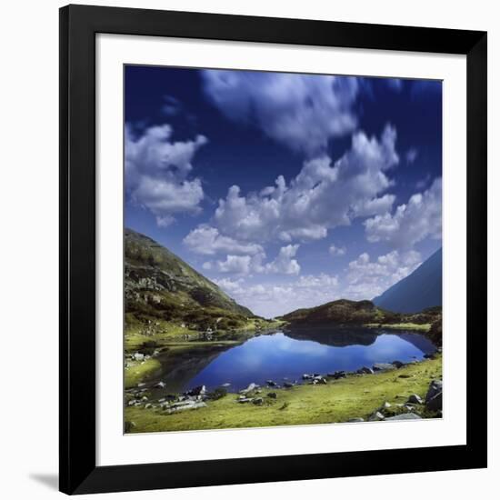 Blue Lake in the Pirin Mountains over Tranquil Clouds, Pirin National Park, Bulgaria-null-Framed Photographic Print