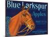 Blue Larkspur Apple Label - Wenatchee, WA-Lantern Press-Mounted Art Print