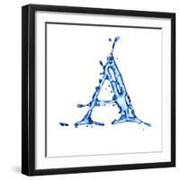 Blue Liquid Water Alphabet With Splashes And Drops - Letter A--Vladimir--Framed Art Print