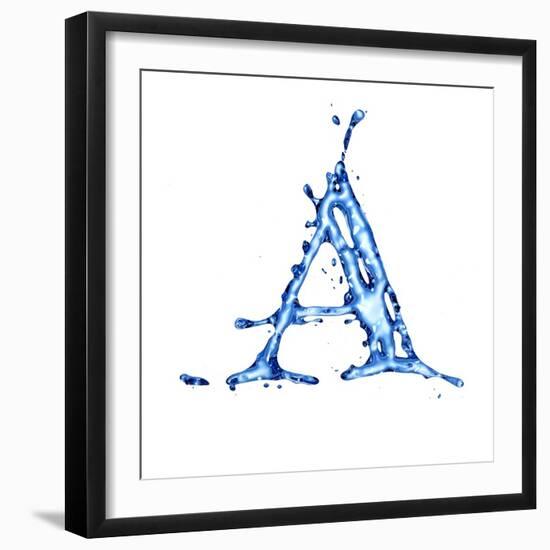 Blue Liquid Water Alphabet With Splashes And Drops - Letter A--Vladimir--Framed Art Print