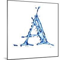 Blue Liquid Water Alphabet With Splashes And Drops - Letter A--Vladimir--Mounted Art Print