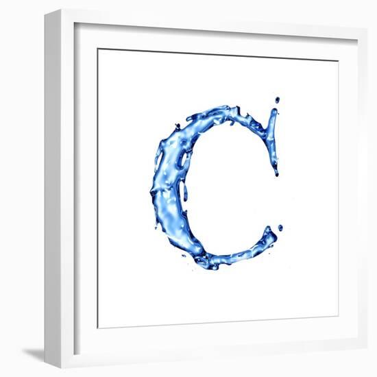 Blue Liquid Water Alphabet With Splashes And Drops - Letter C--Vladimir--Framed Art Print