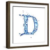 Blue Liquid Water Alphabet With Splashes And Drops - Letter D--Vladimir--Framed Art Print