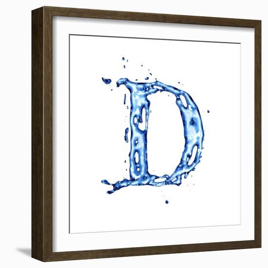 Blue Liquid Water Alphabet With Splashes And Drops - Letter D--Vladimir--Framed Art Print