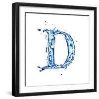Blue Liquid Water Alphabet With Splashes And Drops - Letter D--Vladimir--Framed Art Print