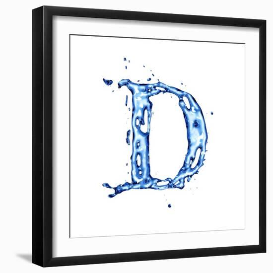 Blue Liquid Water Alphabet With Splashes And Drops - Letter D--Vladimir--Framed Art Print