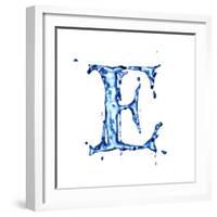 Blue Liquid Water Alphabet With Splashes And Drops - Letter E--Vladimir--Framed Art Print