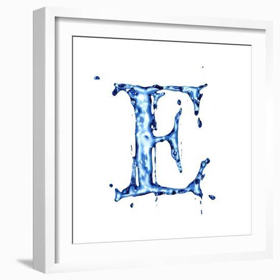 Blue Liquid Water Alphabet With Splashes And Drops - Letter E--Vladimir--Framed Art Print