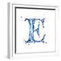 Blue Liquid Water Alphabet With Splashes And Drops - Letter E--Vladimir--Framed Art Print