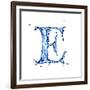 Blue Liquid Water Alphabet With Splashes And Drops - Letter E--Vladimir--Framed Art Print