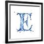 Blue Liquid Water Alphabet With Splashes And Drops - Letter E--Vladimir--Framed Art Print