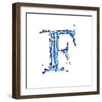 Blue Liquid Water Alphabet With Splashes And Drops - Letter F--Vladimir--Framed Art Print