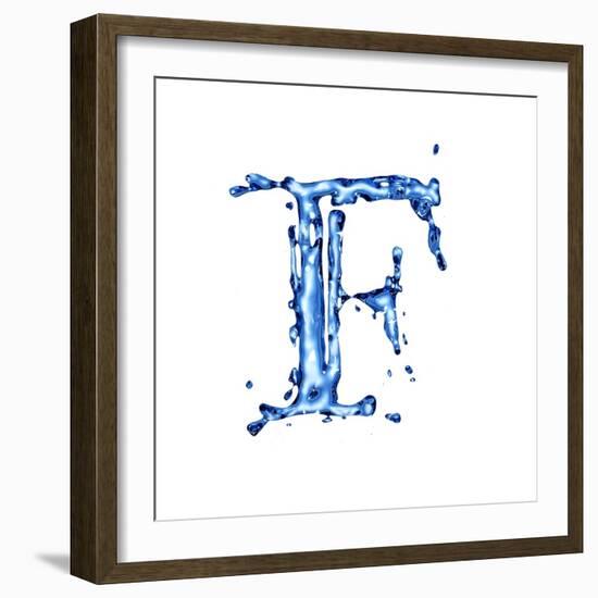 Blue Liquid Water Alphabet With Splashes And Drops - Letter F--Vladimir--Framed Art Print