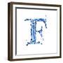 Blue Liquid Water Alphabet With Splashes And Drops - Letter F--Vladimir--Framed Art Print