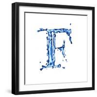 Blue Liquid Water Alphabet With Splashes And Drops - Letter F--Vladimir--Framed Art Print