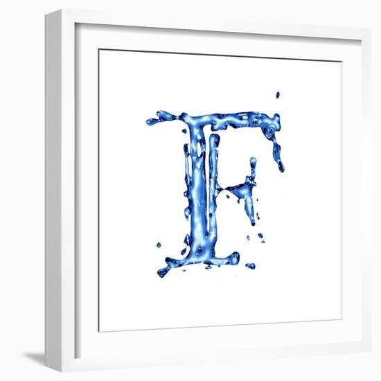 Blue Liquid Water Alphabet With Splashes And Drops - Letter F--Vladimir--Framed Art Print