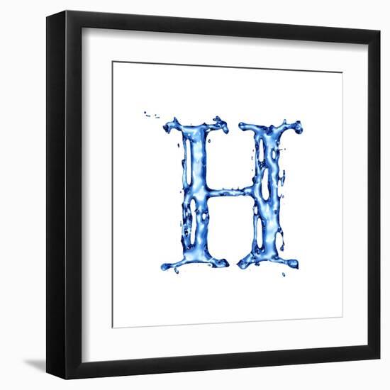 Blue Liquid Water Alphabet With Splashes And Drops - Letter H--Vladimir--Framed Art Print