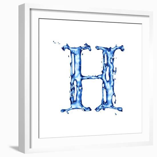 Blue Liquid Water Alphabet With Splashes And Drops - Letter H--Vladimir--Framed Premium Giclee Print