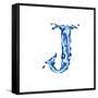 Blue Liquid Water Alphabet With Splashes And Drops - Letter J--Vladimir--Framed Stretched Canvas