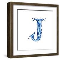 Blue Liquid Water Alphabet With Splashes And Drops - Letter J--Vladimir--Framed Art Print