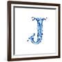 Blue Liquid Water Alphabet With Splashes And Drops - Letter J--Vladimir--Framed Art Print