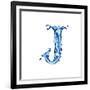 Blue Liquid Water Alphabet With Splashes And Drops - Letter J--Vladimir--Framed Art Print