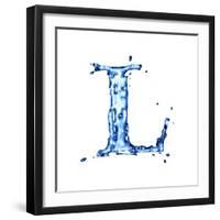 Blue Liquid Water Alphabet With Splashes And Drops - Letter L--Vladimir--Framed Art Print