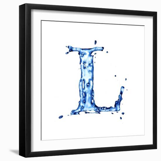 Blue Liquid Water Alphabet With Splashes And Drops - Letter L--Vladimir--Framed Art Print