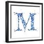 Blue Liquid Water Alphabet With Splashes And Drops - Letter M--Vladimir--Framed Art Print