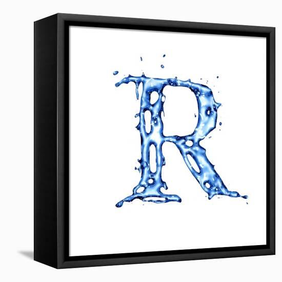 Blue Liquid Water Alphabet With Splashes And Drops - Letter R--Vladimir--Framed Stretched Canvas