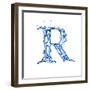 Blue Liquid Water Alphabet With Splashes And Drops - Letter R--Vladimir--Framed Art Print