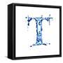 Blue Liquid Water Alphabet With Splashes And Drops - Letter T--Vladimir--Framed Stretched Canvas
