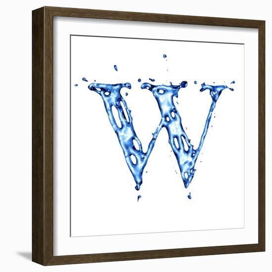 Blue Liquid Water Alphabet With Splashes And Drops - Letter W--Vladimir--Framed Art Print