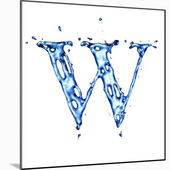 Blue Liquid Water Alphabet With Splashes And Drops - Letter W--Vladimir--Mounted Art Print