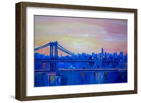 Blue Manhattan Skyline with Bridge and Vanilla Sky-Markus Bleichner-Framed Premium Giclee Print