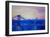 Blue Manhattan Skyline with Bridge and Vanilla Sky-Markus Bleichner-Framed Premium Giclee Print