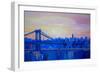Blue Manhattan Skyline with Bridge and Vanilla Sky-Markus Bleichner-Framed Premium Giclee Print